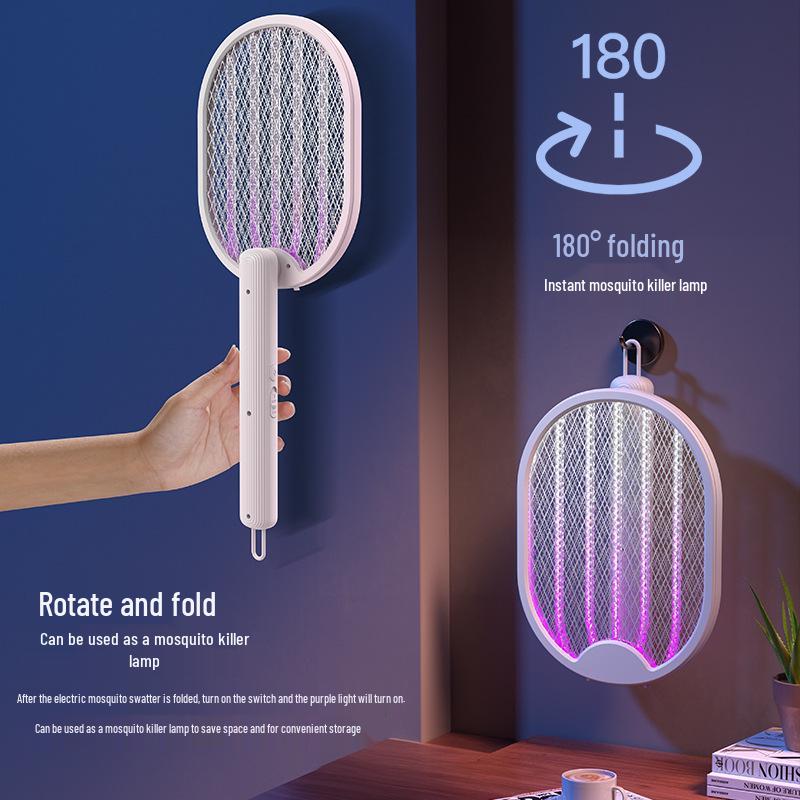3-in-1 Folding Electric Mosquito Swatter & Lamp: Rechargeable, Multifunctional, Automatic Luring, Hangable Mosquito Killer.