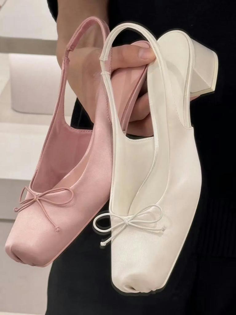 IPPEUM Women Ballet Flats Satin Low Heel Square Toe Pumps Mary Janes 2025 High Heels Ballerina Shoes Plus Size 43