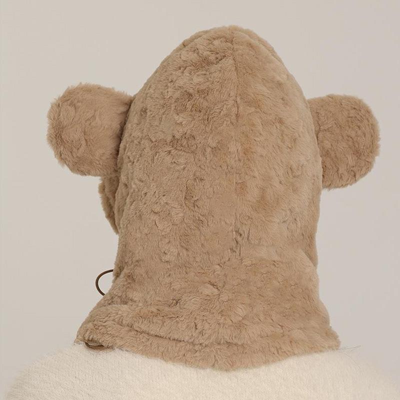 1Pc Bear Shaped Winter Lei Feng Hat Warm Integrated Thicken Scarf Fleece-lined Plush Hat Mask