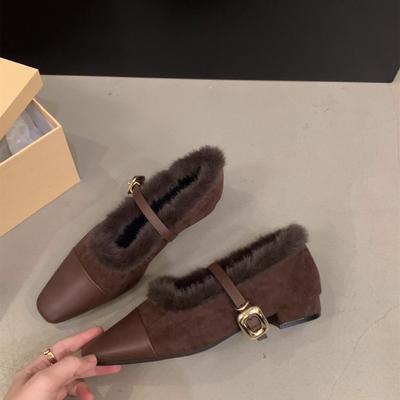 Futrzane Damskie Buty Na Obcasie Kwadratowy Nosek Mokasyny Buty Eleganckie 2025 Nowe Zimowe Grube Imprezowe Damskie Szpilki Sukienka Marka Zapatillas De Mujer