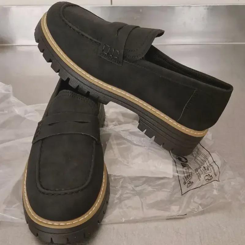 2024 Retro Britischer Stil Damen Loafer: Große Größe, Lässig, Dicke Absätze & Sohlen für Frühling und Herbst