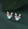 Higu E1015 S925 Silver Moonstone Antler Stud Earrings - New Christmas Trend, Mori Style