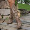 Embroidered Boots Thick Heel Western Cowboy Knight Boots High Boots European And American Pointed Boots Large Size Leather Boots