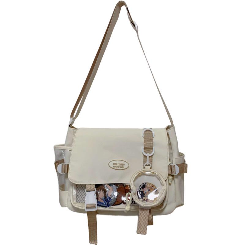 

Women s Large-Capacity College Style Crossbody Messenger Bag – Versatile, Transparent with Badge/Doll Display Single Bag хаки