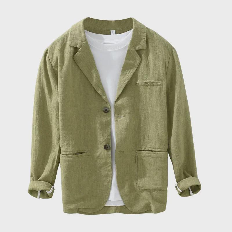 Herren-Retro-Anzug aus japanischem Ramie – locker, einreihig, einfarbig für Frühling und Herbst