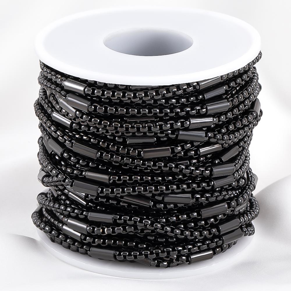 2M 1M 0.5M Hip Hop Black PVD Stainless Steel Box Tube Cable Beaded Chains DIY Men Necklace Jewelry Making Bracelet Supplies Bulk