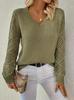 Maglione Solido a Maniche Lunghe Scollo a V Intrecciato Xiyin