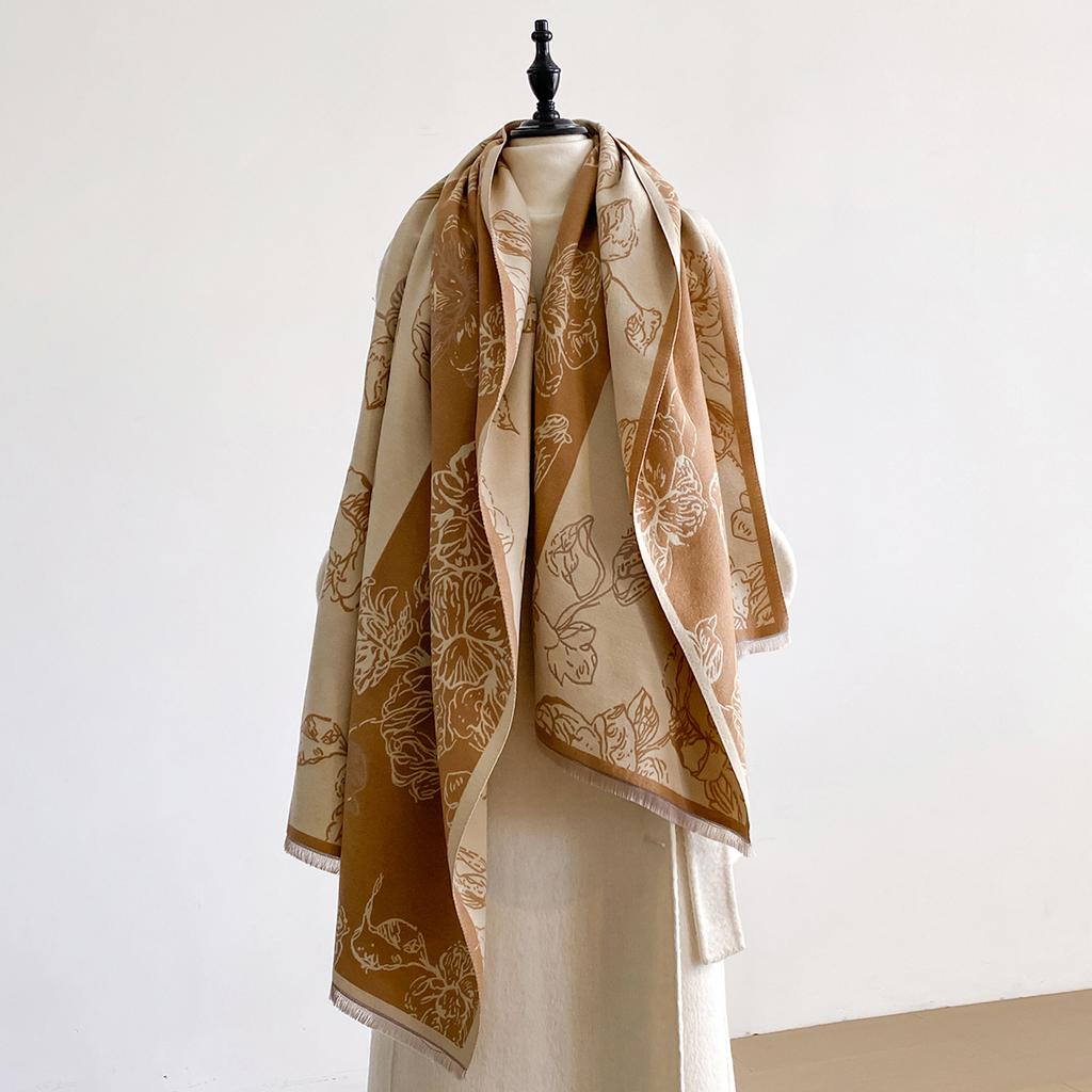 New Brand Elegance Two-Sided Print Scarf Soft Warm Fringe Pashmina Shawl Autumn and Winter Outdoor Coldproof Windproof Blanket