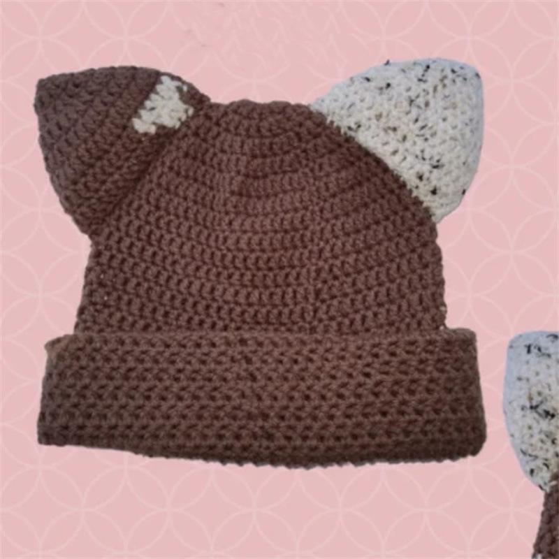 New Handmade Crocheted Vertical Striped Tassel Line Cat Ear Hat, Personalized and Fashionable Adult Hat