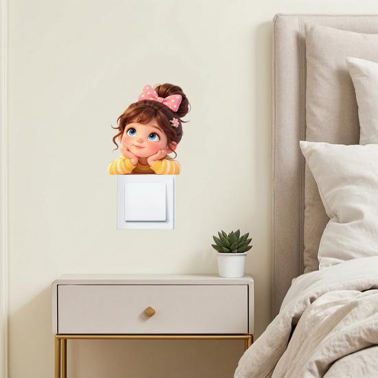 Switch Sticker, 3D Lying Girl Design Electrostatic Window Clings, Easy Peel & Stick Window Sticker for Kids Room Balcony Bathroom