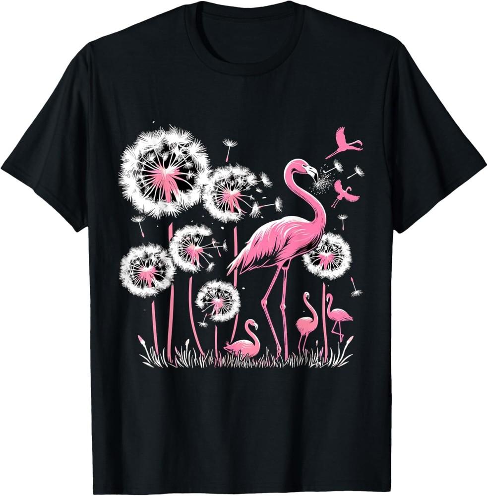 Flamingo and Dandelion Flower T-Shirt Unisex T-Shirt XXXL