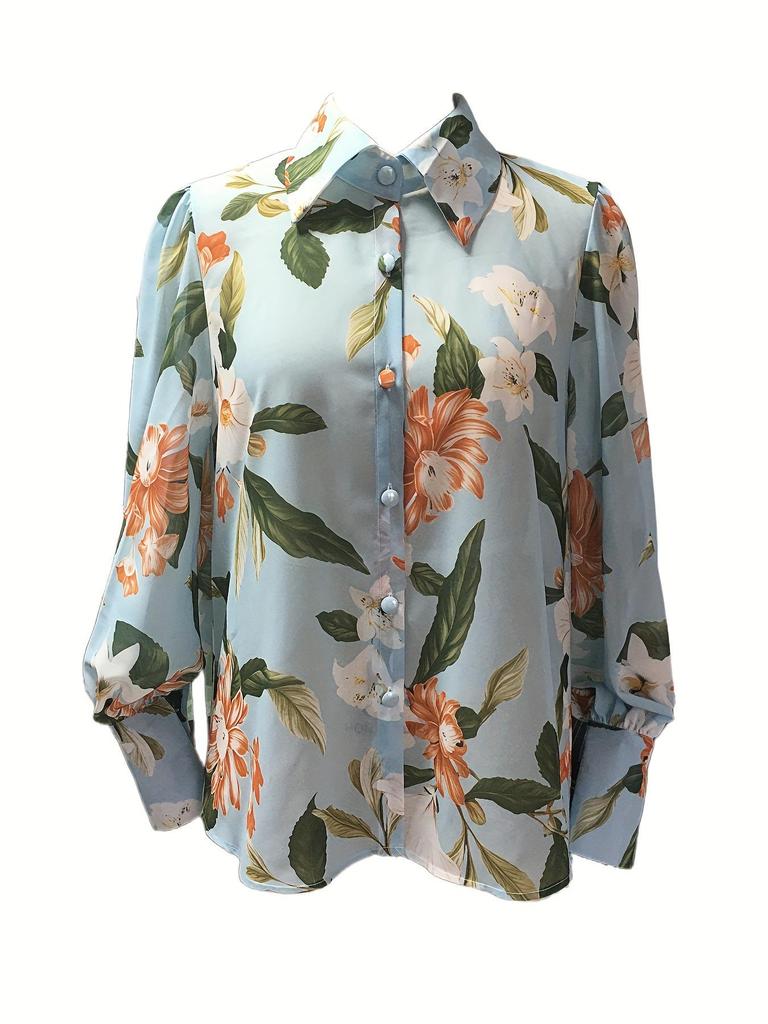 Elegant Semi-Transparant Shirt met revers & Lantaarnmouwen - Perfect voor Lente & Herfst