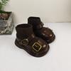 Kids Buckle Strap Knit Spliced Ankle Boots