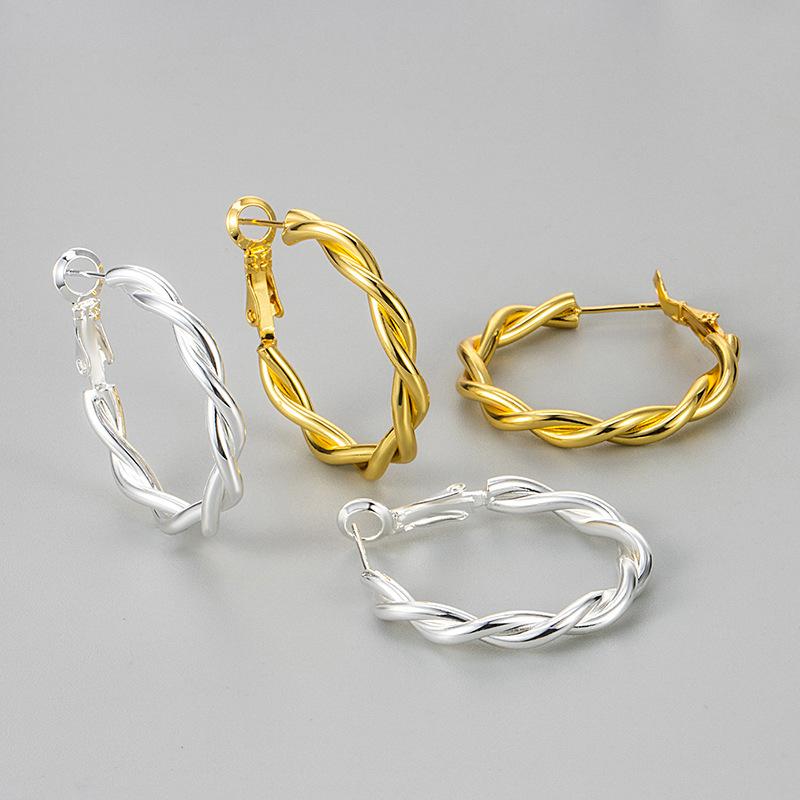 Minimalist Double Strand Twisted Rope Hoop Earrings Chic Cold Fashionable Versatile Daily Commute Jewelry