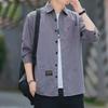 Camisa Casual Holgada de Algodón Lavado de Manga Tres Cuartos para Hombre Estilo Hong Kong