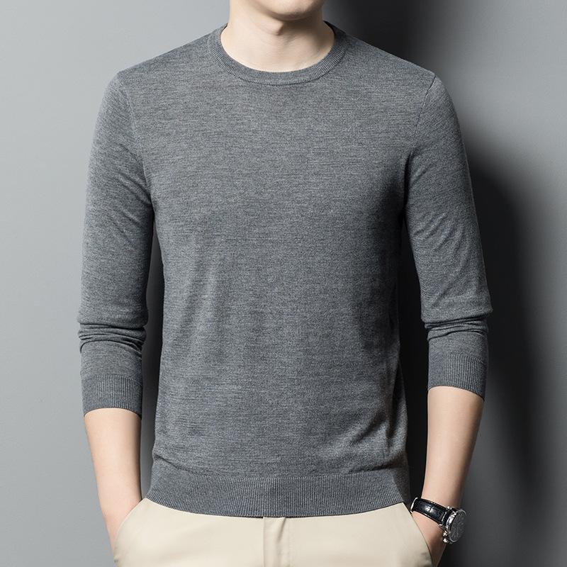 Men's Autumn and Winter Thick Solid Color Men's Cardigan Men's Round Neck Casual Knitted Base Sweater Men