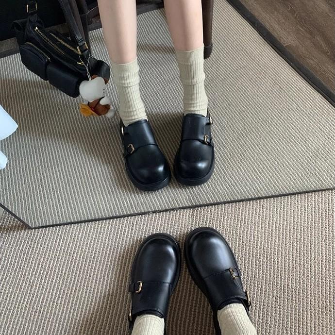 Cowhide Version~ 2025 New Niche Leather Round Head Derby Women's Shoes Versatile Loafers Women's Platform JK Small Leather Shoes