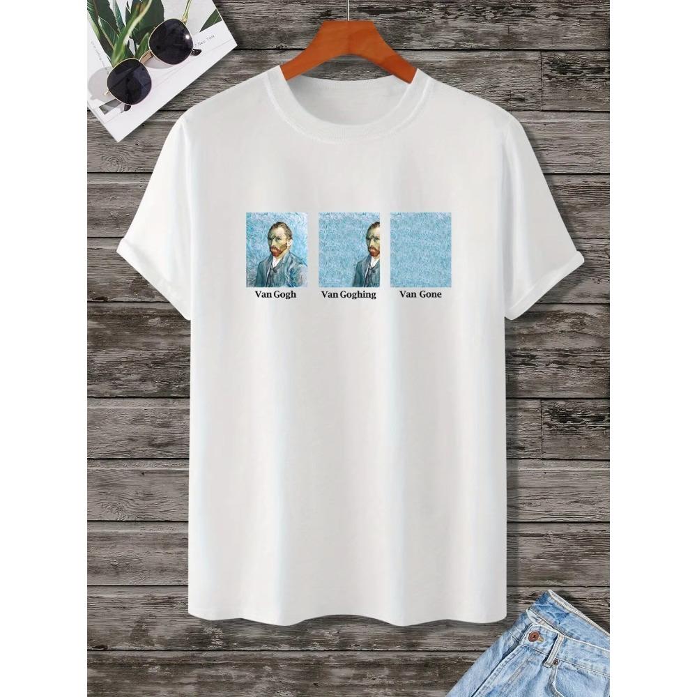 'Van Goghing' Rundhals-T-Shirts, Freizeit-Tees, Kurzarm-Tops, Herren-Sommerbekleidung