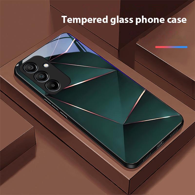 Geometric Prism For Samsung Galaxy A15 5G 54 4G 51 50 24 35 90 71 12 51 53 52S 80 22 34 Black Tempered Glass Phone Case