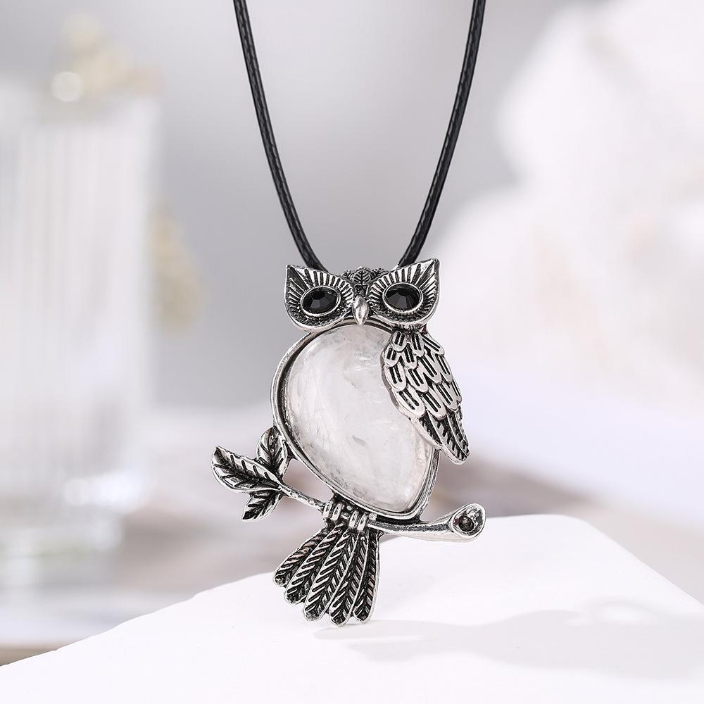 Ciondolo in cristallo naturale, collana gufo intarsiata con ametista, gioielli, Regalo di Natale, Regalo di San Valentino, Regalo per fidanzata, Regalo di compleanno