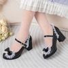 Women's Block Heels Mary Janes Lolitas Shoes 2025 Sweet Pink Black White Heeled Party Wedding Dance Shoes Female Large Size 45