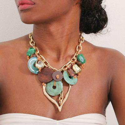 Statement Beaded Necklace with Big Heart Pendant for Woman GirlWedding Party Jewelry