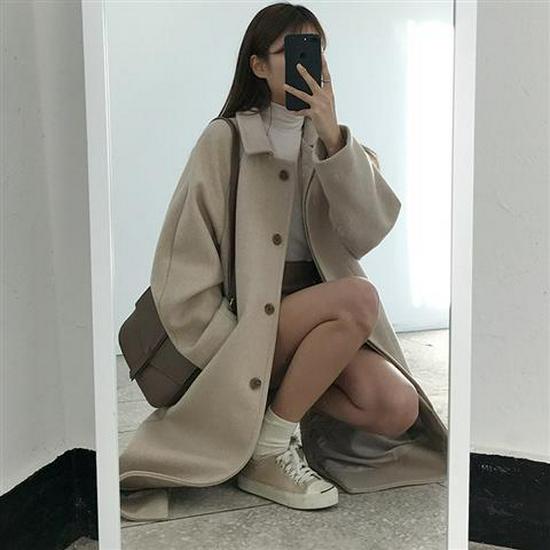 Versatile Women's Mid-Length Wool Coat - Korean Hepburn Style, 2020 Autumn/Winter, Petite & Plus Sizes