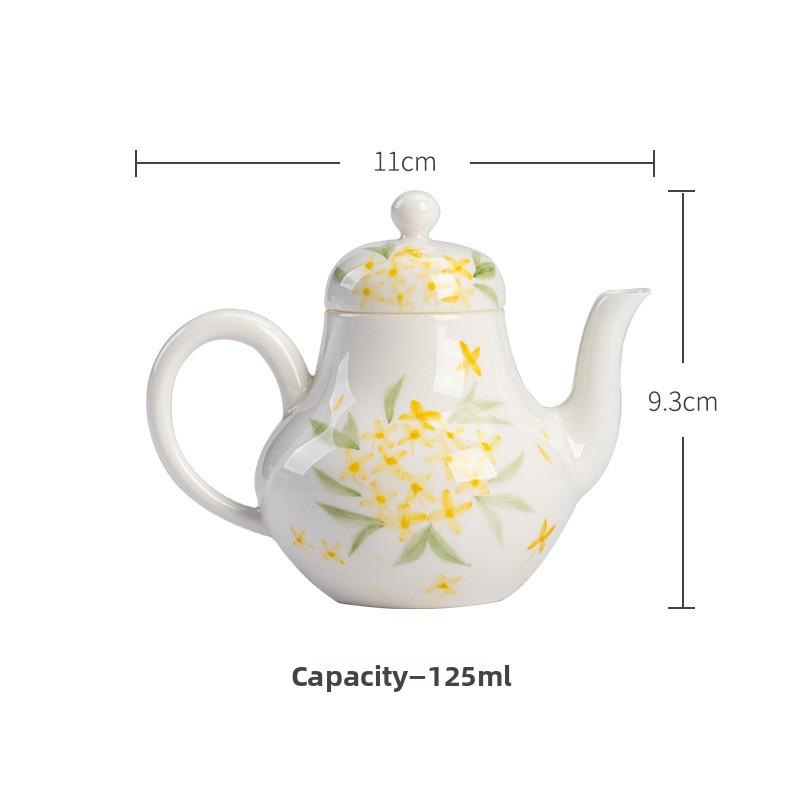 

125ml White Porcelain Hand Painted Osmanthus Tea Pot Household Large Tea Pot Single Pot With Filter Kung Fu Tea Set Handle Pot