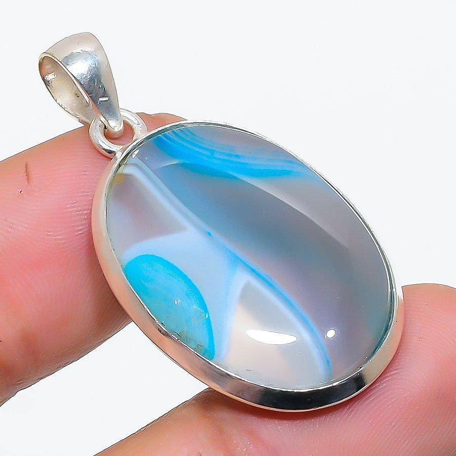 

Блакитний мереживний агат Самоцвіт 925 Срібло Стерлінгове Ювелірна Підвіска 1,46 SU-10253