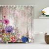 European Retro Flower Shower Curtain Watercolor Floral Bathroom Curtains Waterproof Botanical Bath Curtain With Hooks