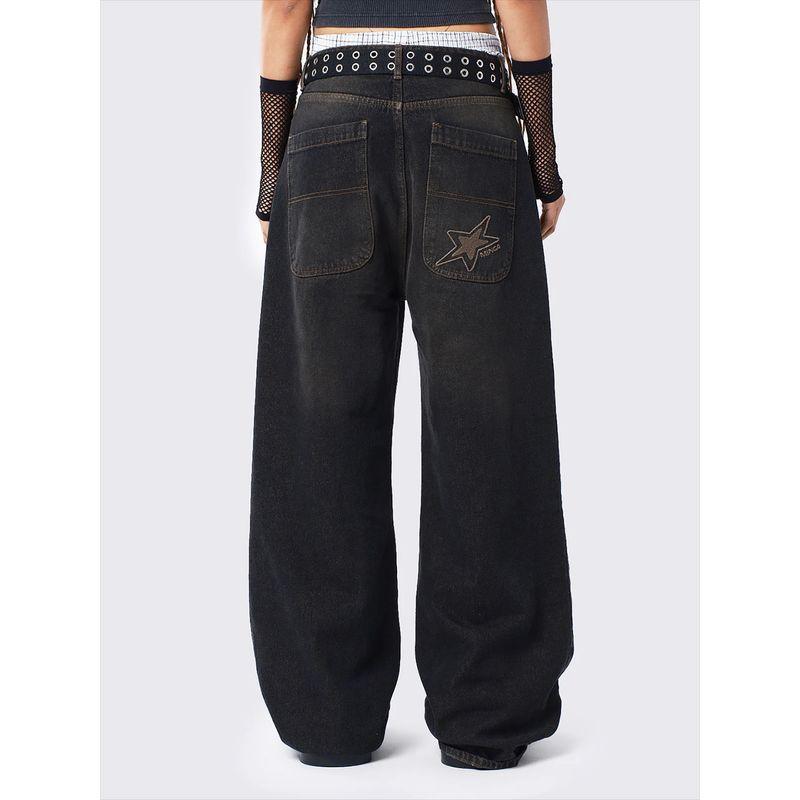 Foreign Trade Original Order Min * Ga American Vintage Washed Old Wide Leg Straight Baggy Jeans Brown Black 1374
