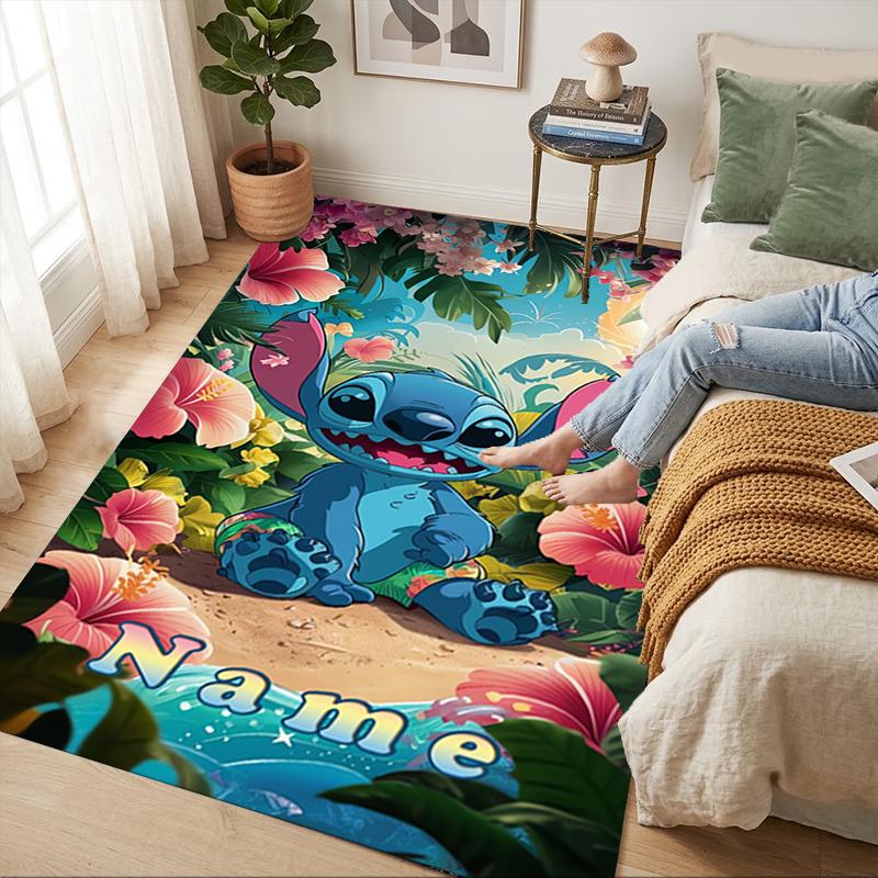 Custom Name Luna's Stitch Living Room Non-Slip Area Rug Soft Carpet for Bedroom Kids Playroom Sofa Office Home Decor Doormat