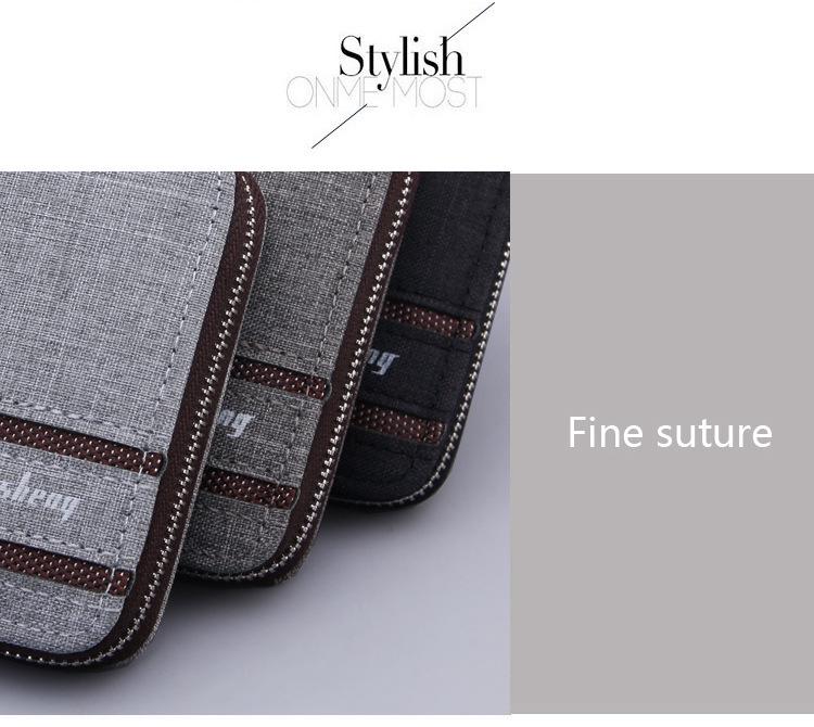 Men's Canvas and Leather Short Wallet with Zipper, Coin Purse, and Multiple Card Slots