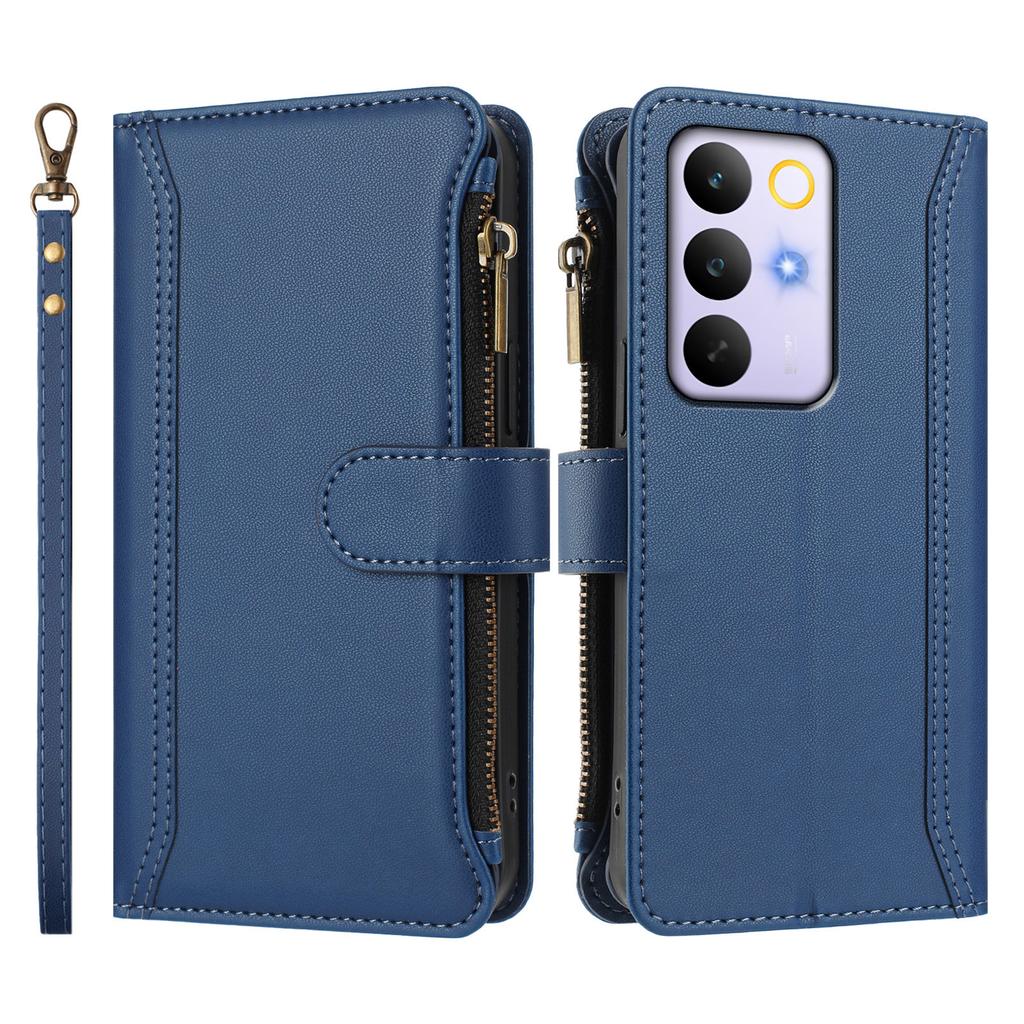 Для Realme C85 Pro 4G Шкіряний чохол 9 слотів для карток Гаманець на блискавці Підставка Чохол для телефону з ремінцем на зап'ястя