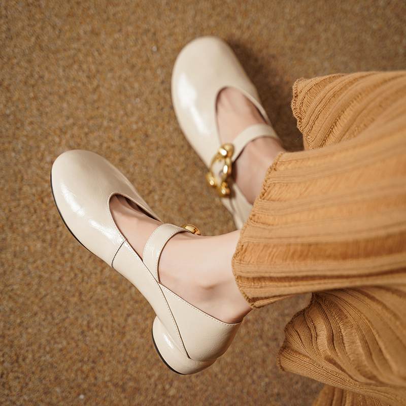 Krazing Pot Sheepskin Fashion Summer Spring Autumn Med Heels Metal Buckle Women  European Design Round Toe Pumps