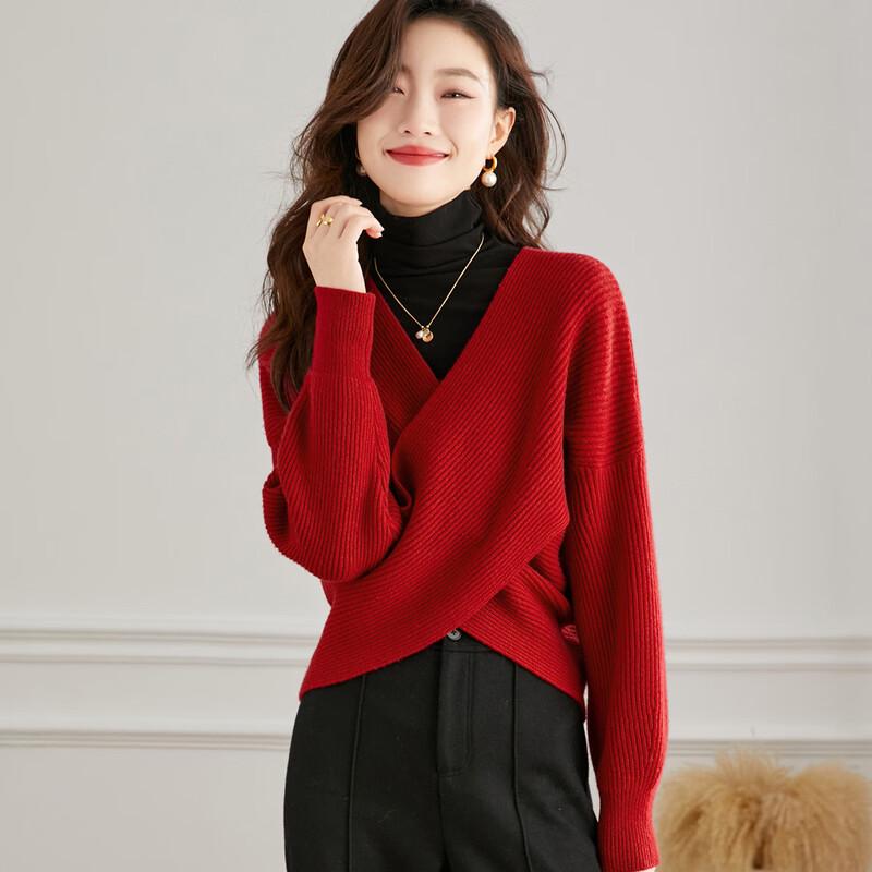 

Srcr Women s Thick 100% Wool V-Neck Sweater One Size