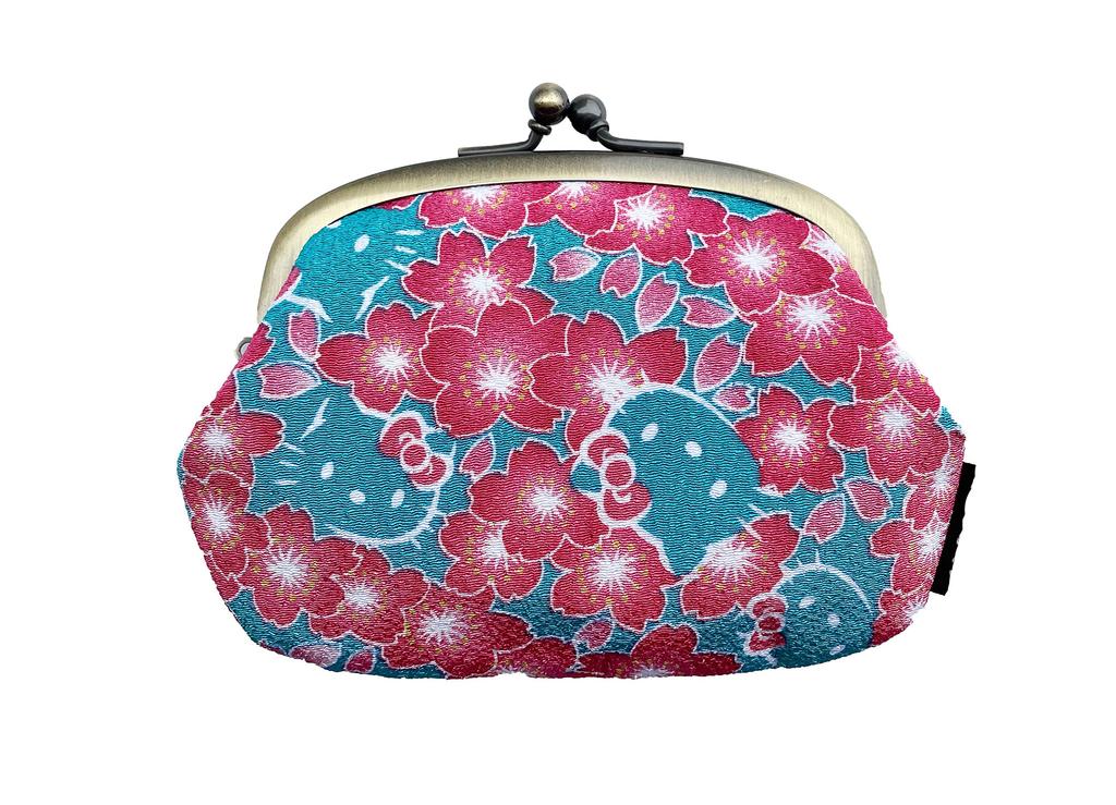 Hello Kitty Clasp Wallet with Coin Cherry Blossom Made In Hello Sanrio Light Blue [B-andyu] [Kyoto Workshop] 4.0 Parent-Child Purse, Chirimen, Design,