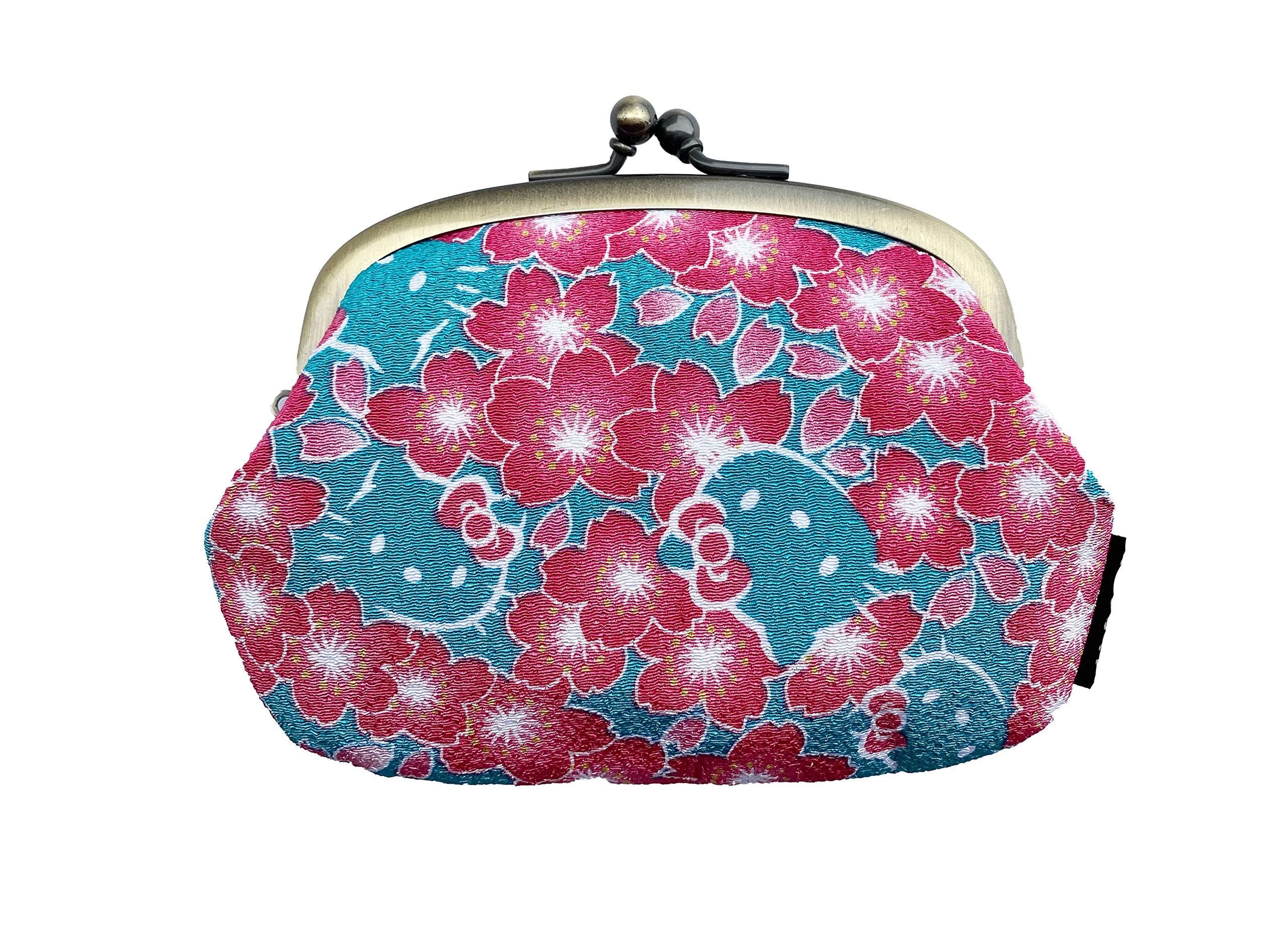 

Hello Kitty clasp coin cherry made in Hello Sanrio light blue [B-andyu] [Kyoto Workshop] 4.0 Parent-child wallet, purse, crepe, blossom, Japan, Kyoto, світло-синій колір