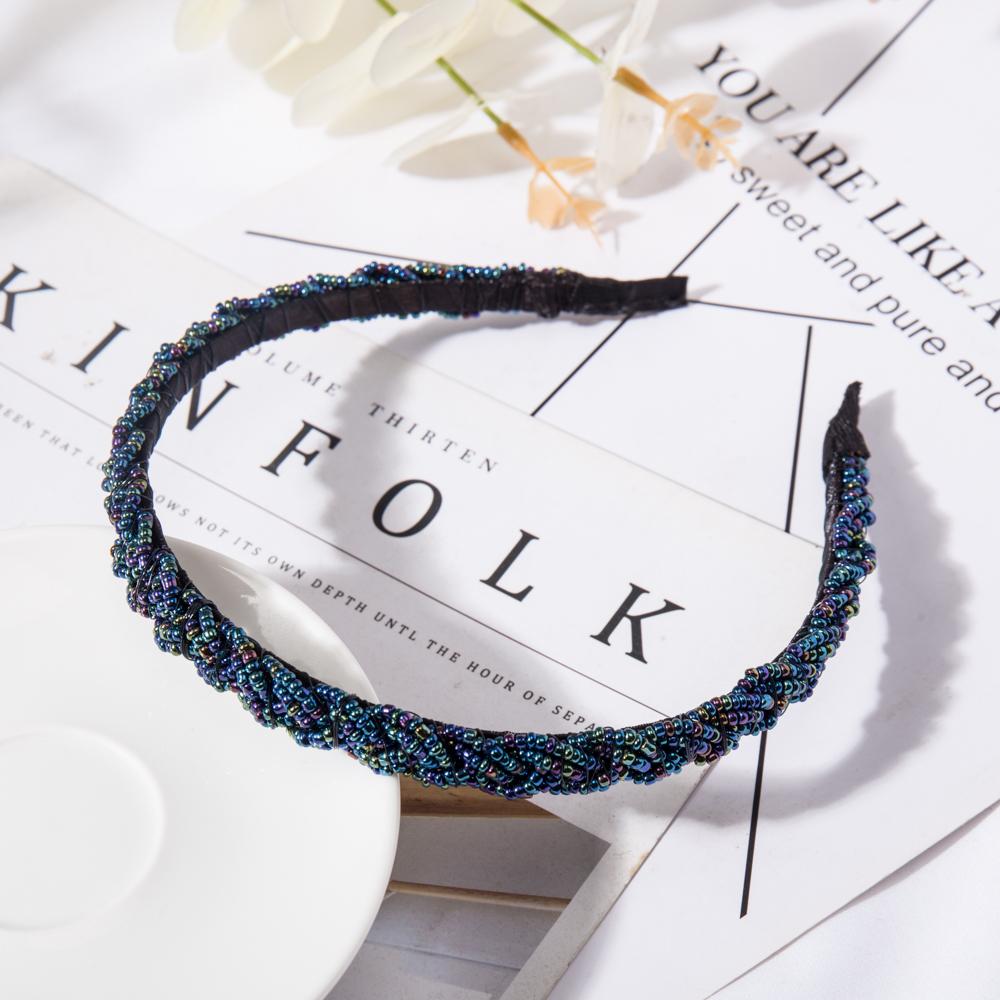 Retro Handgemacht Perlen Haarband Elastisches Damen Stirnband Haarschmuck Metall Kristall Zopf Kopfbänder Mädchen Haarreifen Kopfschmuck