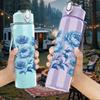 1PC Blue Rose Bouquet Pattern 750ml Color Plastic Sports Water Bottle Leakproof Flip Straw Lid Suitable for Sports Office Home Use