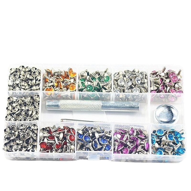 8-Color 7x7 Double-Sided Diamond Nail Metal Snap Buttons (400 Sets) with Installation Tools - DIY Male-Female Cap Studs