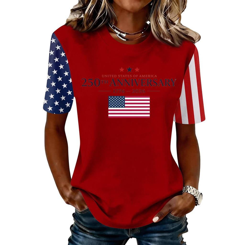 Blusa Feminina da Moda Casual de Manga Curta com Estampa e Gola Redonda
