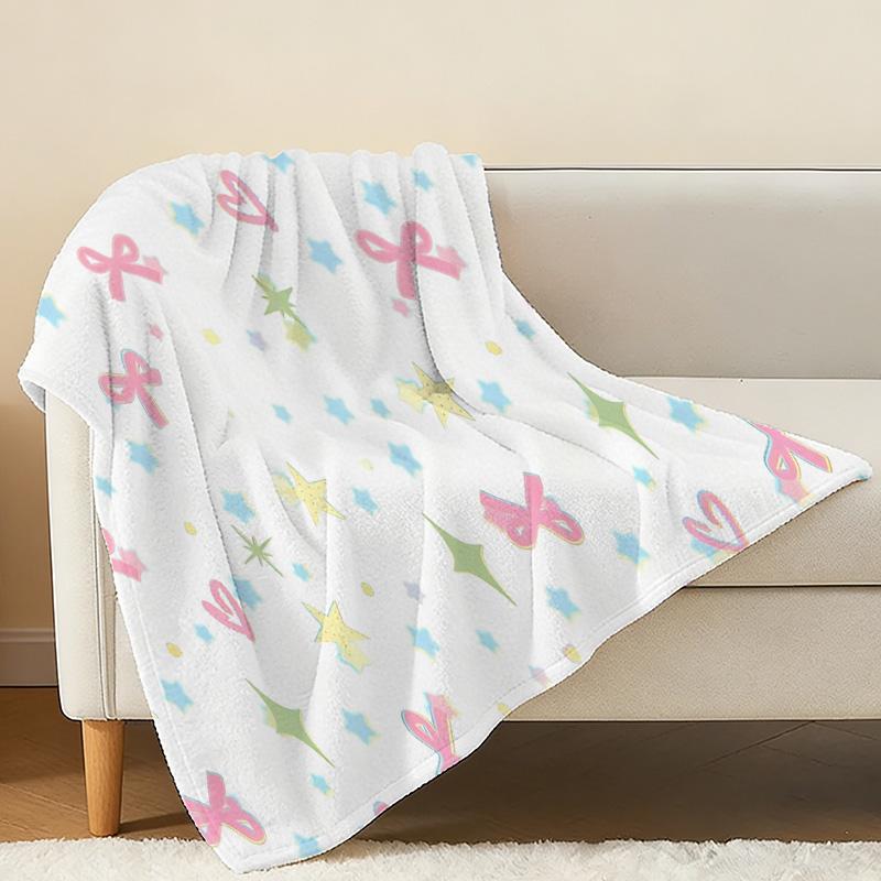 Non-Shedding Flannel Fleece Blanket - Ultra Soft Skin-Friendly Cute Stars, Hearts & Bows, Warm Cozy Home Throw for Halloween & Christmas, Cozy Decor