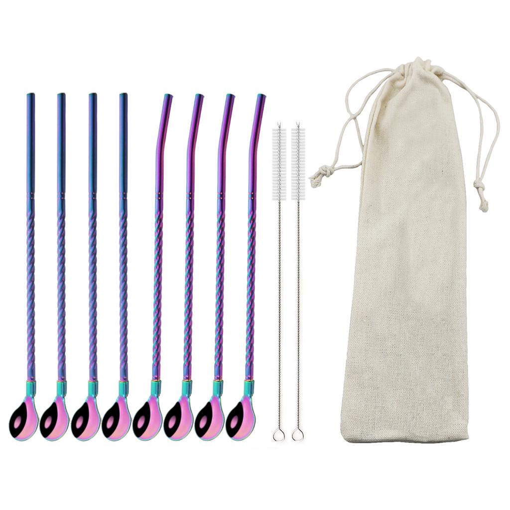 Cucchiaio di cannuccia riutilizzabile in acciaio inossidabile 18/10, cannuccia colorata, cucchiaio di cannuccia per cocktail, accessorio per mescolare il caffè e il bar del latte
