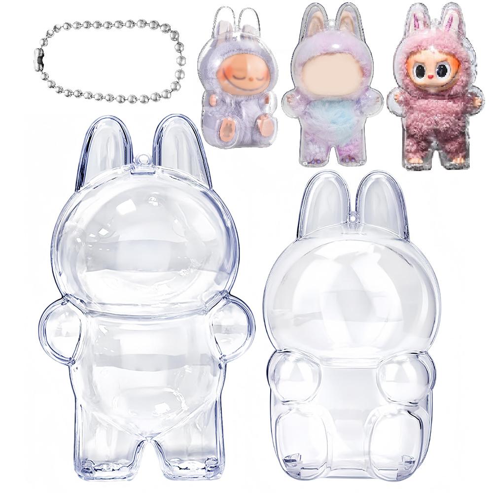 1-3 pcs Protective Case Cover for Labubu Doll V1 V2 V3V4,Plastic Acrylic Display Case for Standing and Seat Series with Keychain