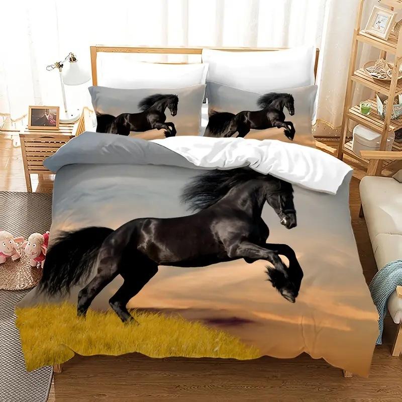 Pentium Horse Duvet Cover Pink Cherry Blossom Wildlife Bedding Series Three-Piece Set