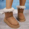 Damen Winter-Schneestiefel mit dicker Plateausohle, rutschfest, bequem, kurze Booties mit Kunstfellfutter, lässige warme Stiefeletten aus Wildlederimitat für Damen