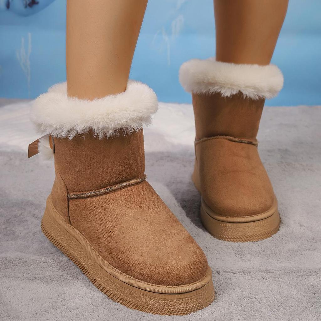 Damen Winter-Schneestiefel mit dicker Plateausohle, rutschfest, bequem, kurze Booties mit Kunstfellfutter, lässige warme Stiefeletten aus Wildlederimitat für Damen