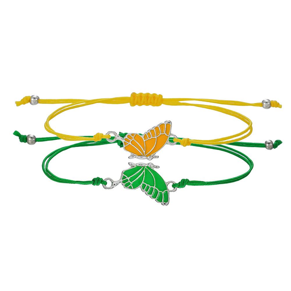 Butterfly braided bracelet, couple girlfriend beaded hand rope, alloy butterfly adjustable wax wire bracelet