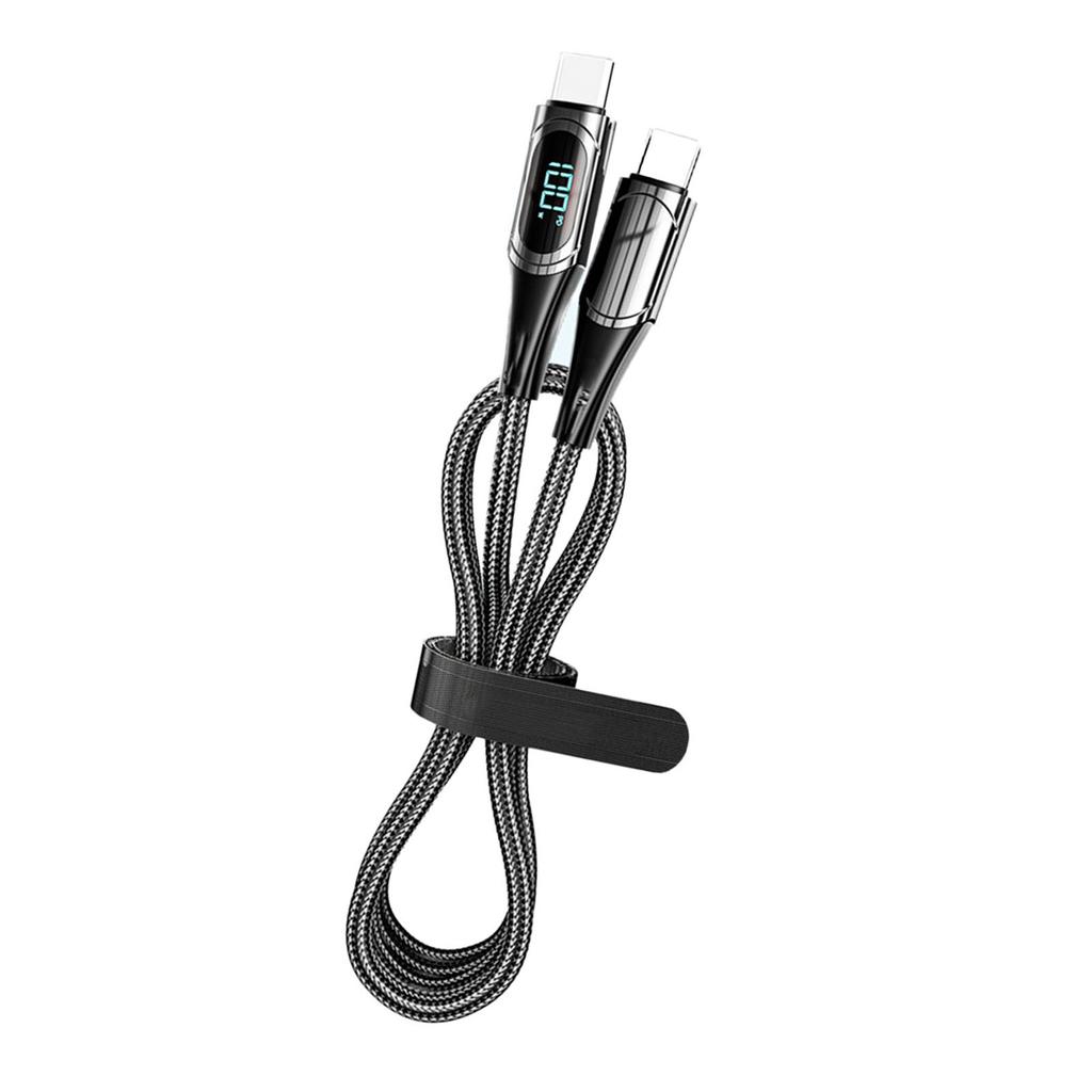 Fast Charging Data Cable PD LED Digital Display USB Data Line for Notebook Tablet Phone 6.6ft Black